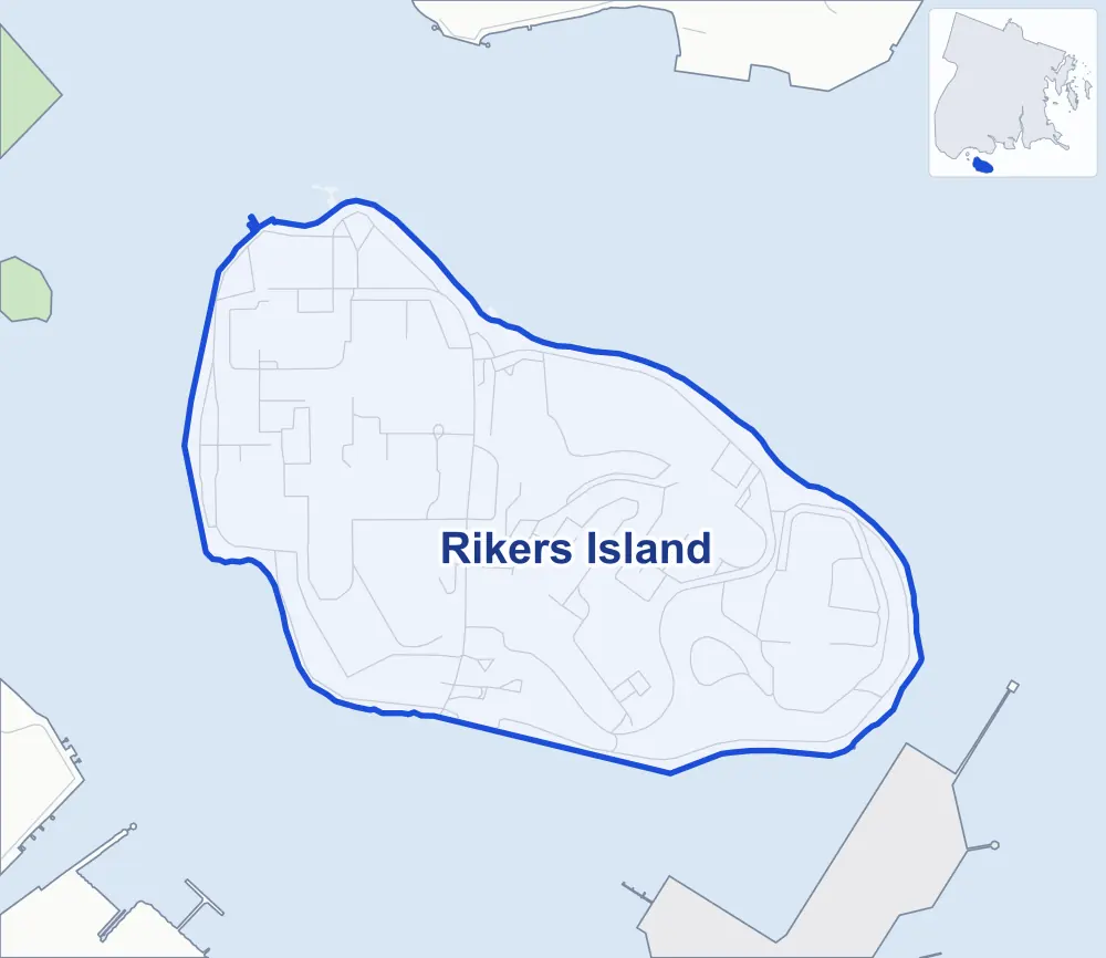 Street map of Rikers Island, Bronx.